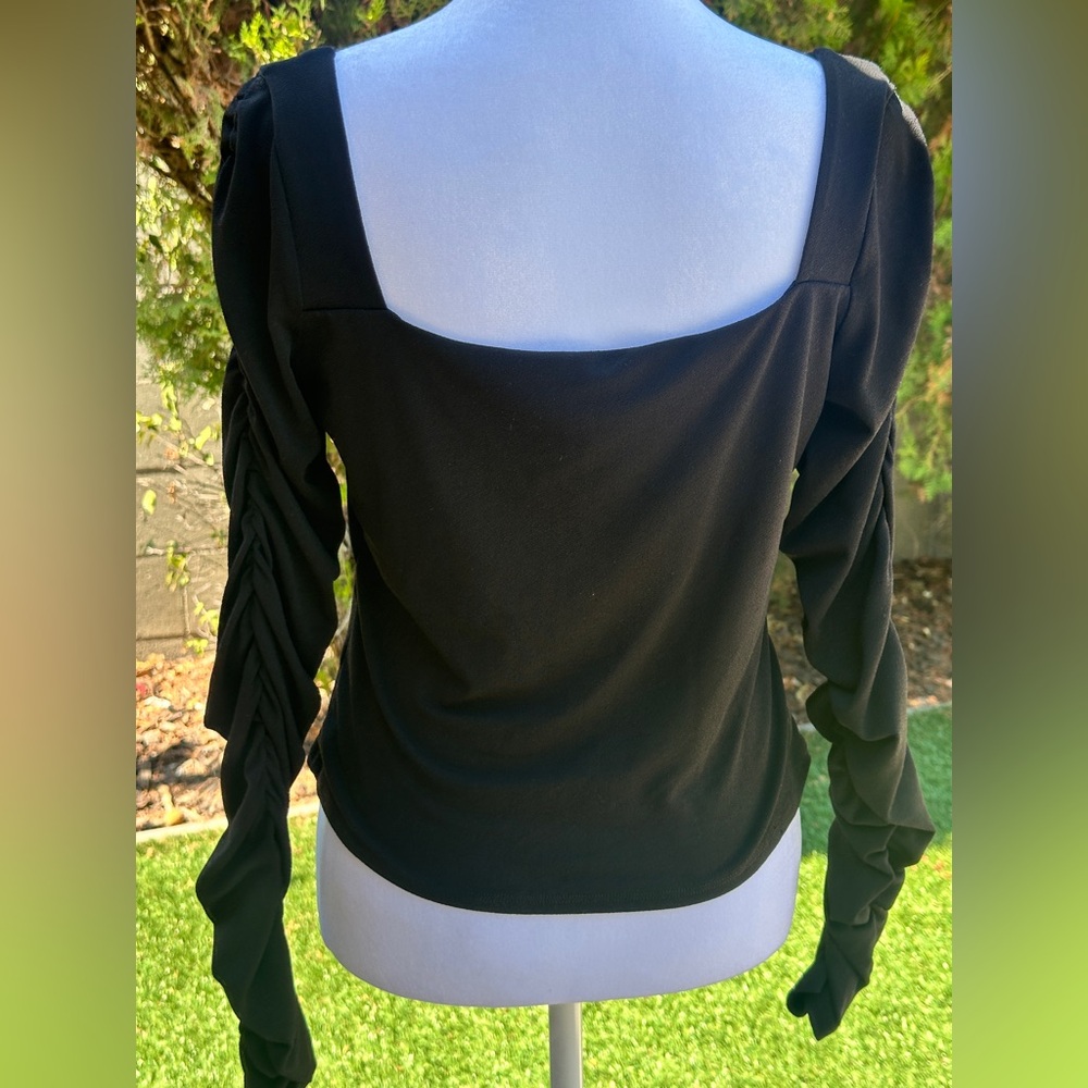 H&M Black Square Neck Scrunched Long Sleeve Top size Medium - Picture 3 of 4